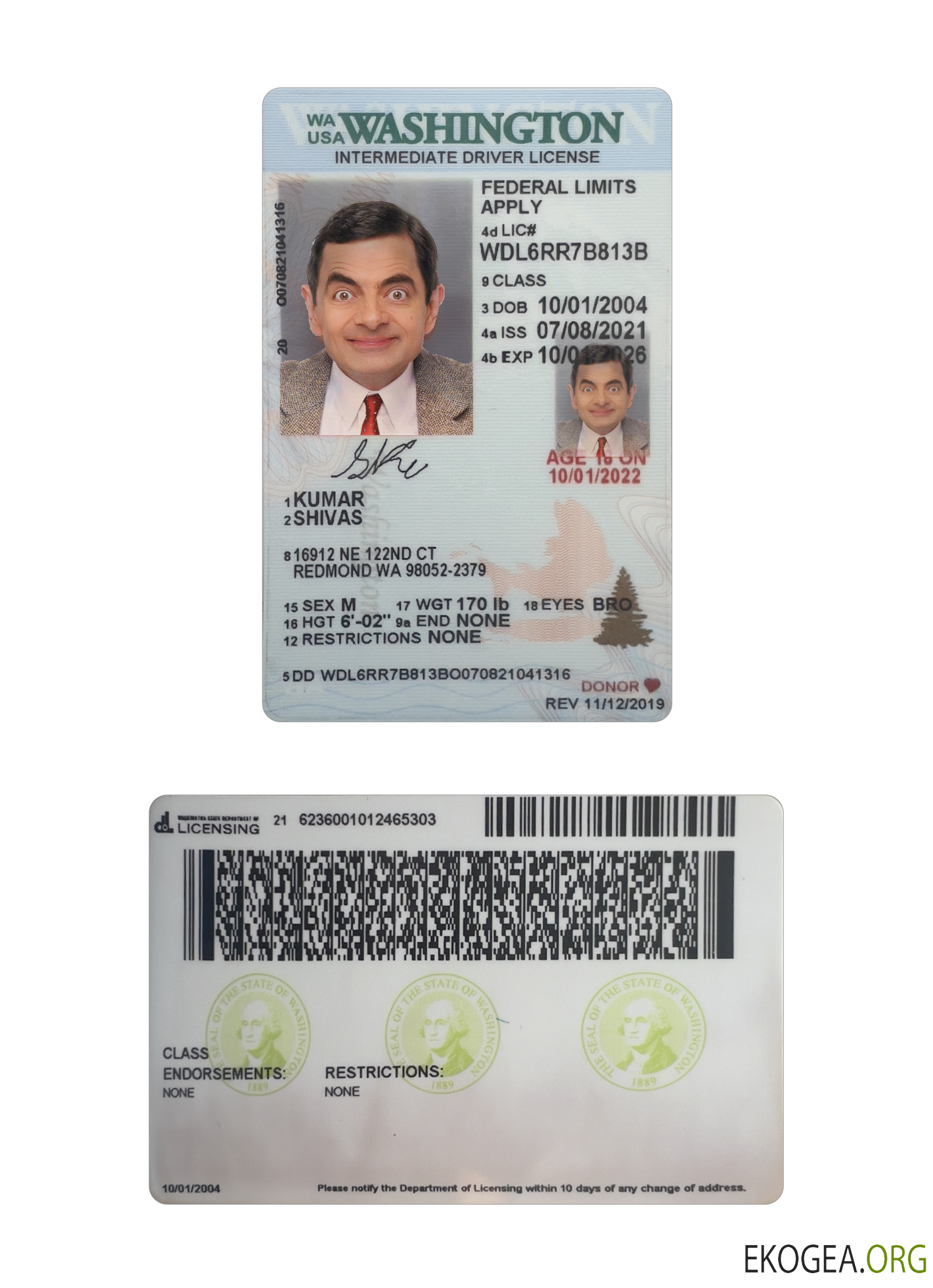 USA Washington under 21 intermediate driving license